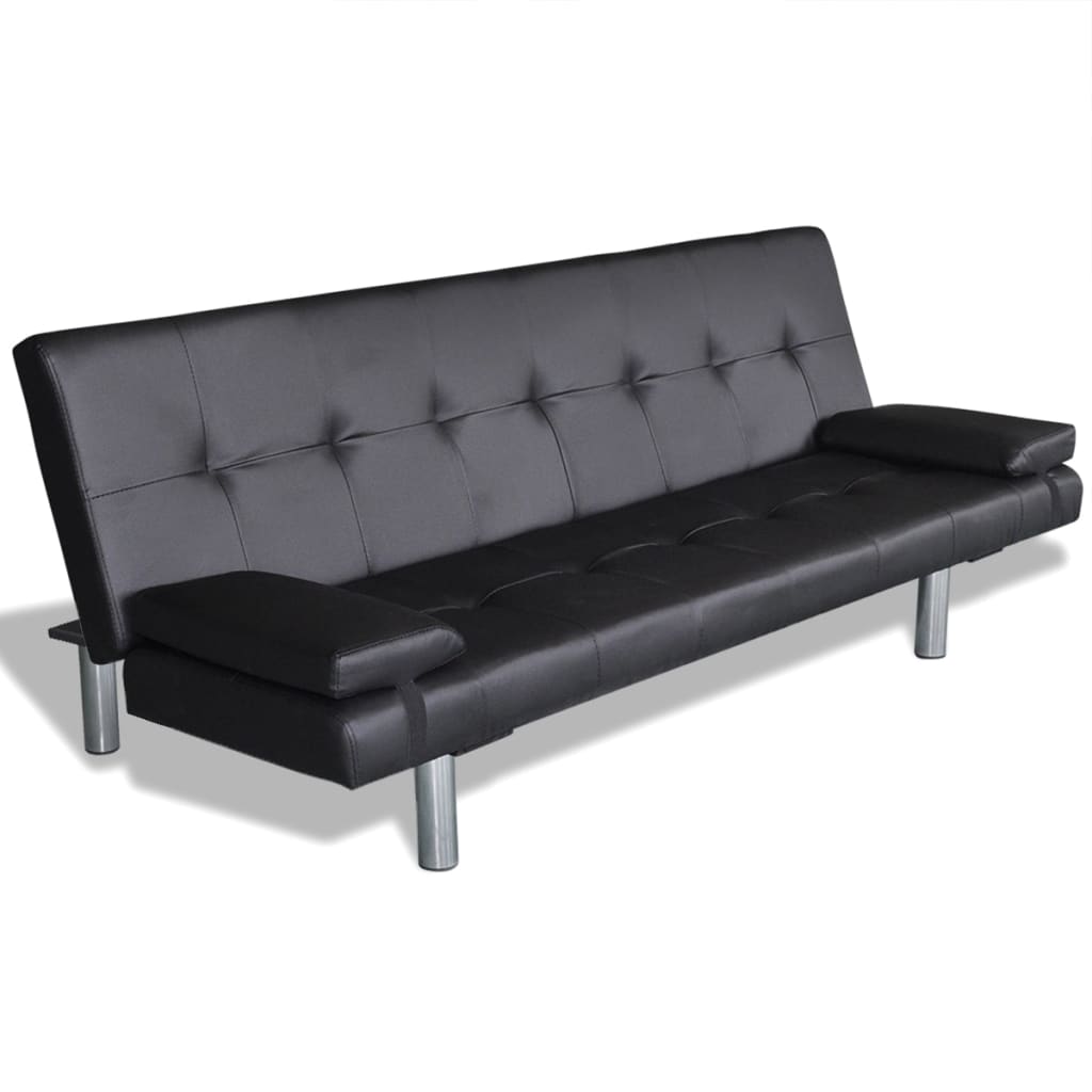 vidaXL izvelkams dīvāns ar 2 spilveniem, regulējams,melna mākslīgā āda