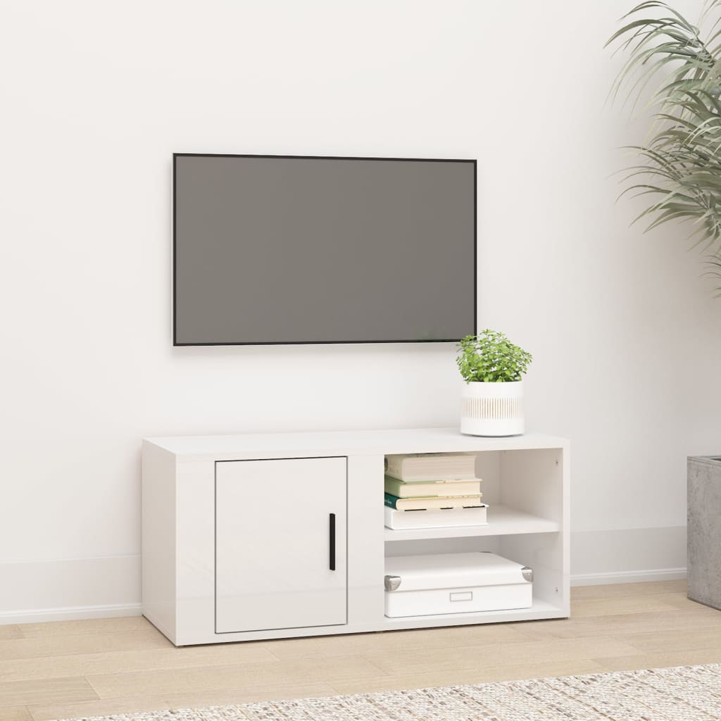 vidaXL TV skapītis, spīdīgi balta, 80x31,5x36 cm, inženierijas koks