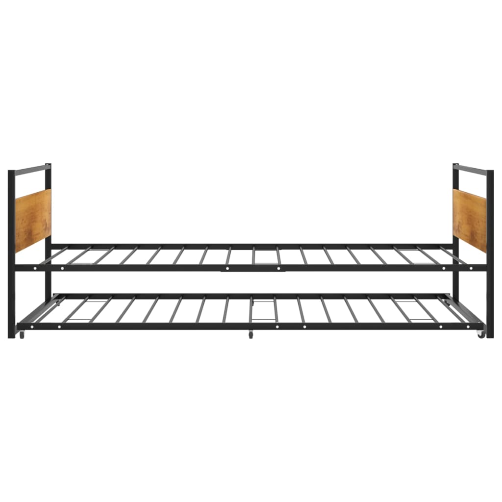 vidaXL izvelkams gultas rāmis, melns, metāls, 90x200 cm