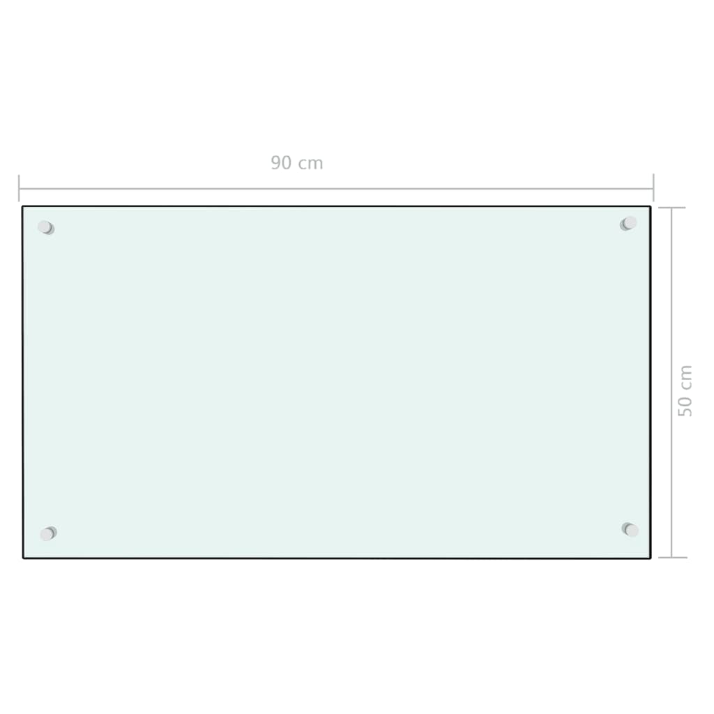 vidaXL virtuves sienas panelis, 90x50 cm, rūdīts stikls, balts