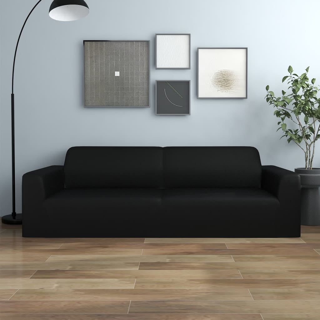 vidaXL elastīgs dīvāna pārvalks, trīsvietīgs, melns poliesters