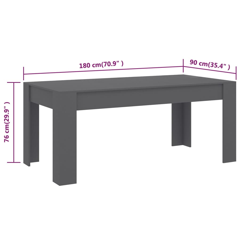 vidaXL virtuves galds, 180x90x76 cm, pelēks, skaidu plāksne