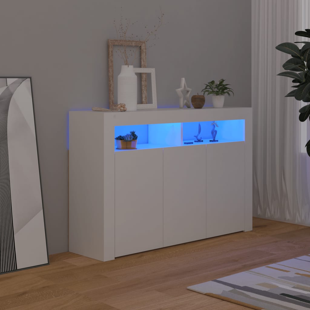 vidaXL kumode ar LED lampiņām, balta, 115,5x30x75 cm