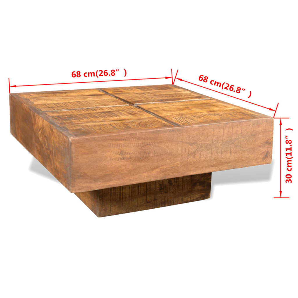 vidaXL kafijas galdiņš, kvadrāta forma, mango masīvkoks, brūns