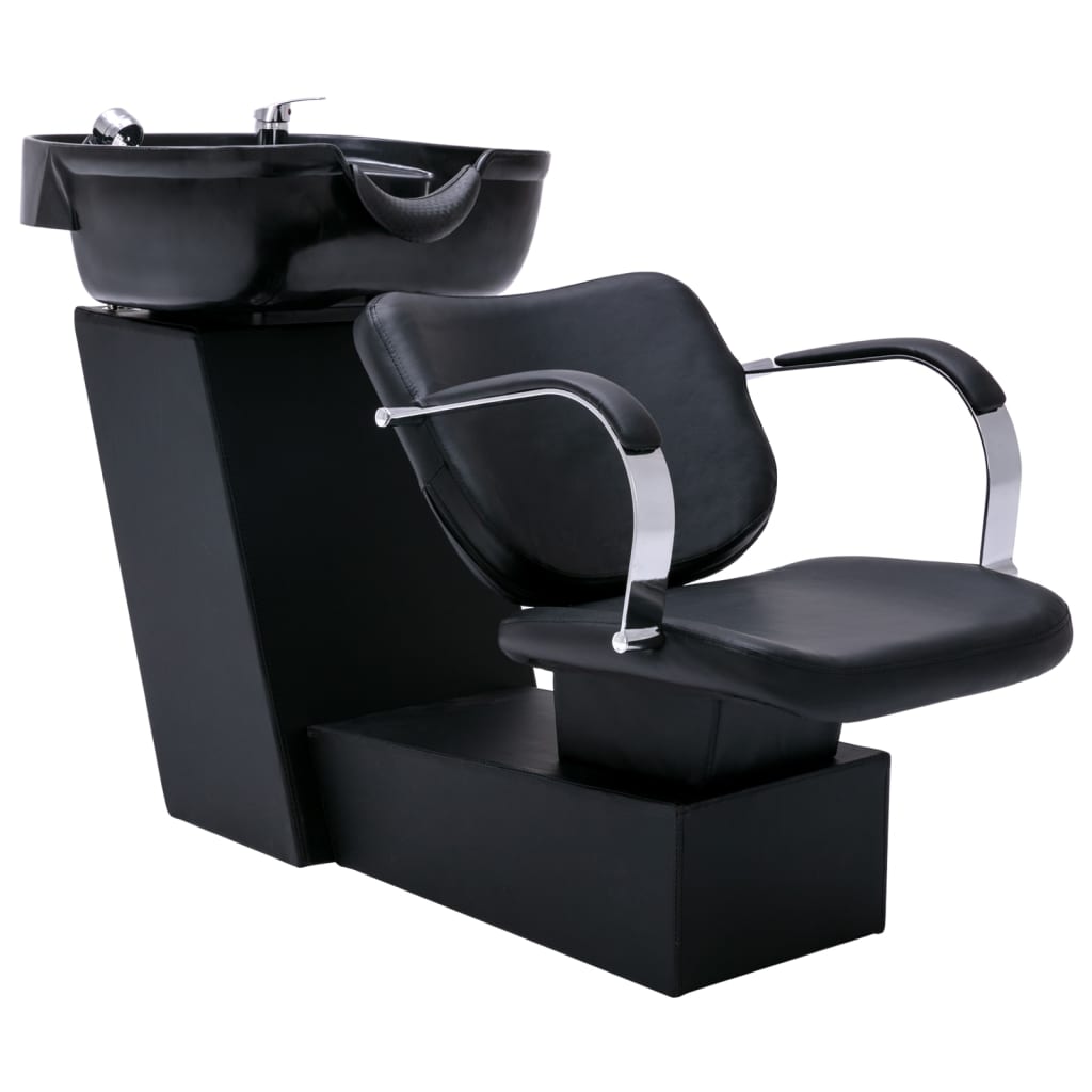 vidaXL frizieru krēsls ar izlietni, melns, 137x59x82 cm, mākslīgā āda