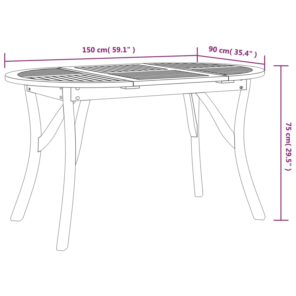 vidaXL dārza galds, 150x90x75 cm, akācijas masīvkoks