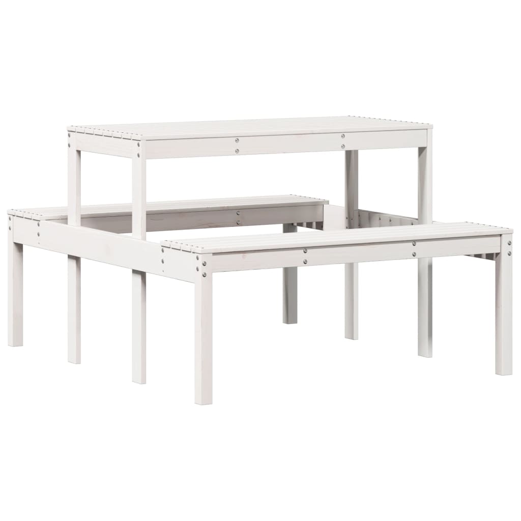 vidaXL piknika galds, balts, 110x134x75 cm, priedes masīvkoks