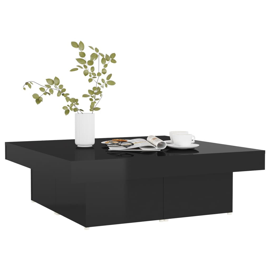 vidaXL kafijas galdiņš, spīdīgi melns, 90x90x28 cm, skaidu plāksne