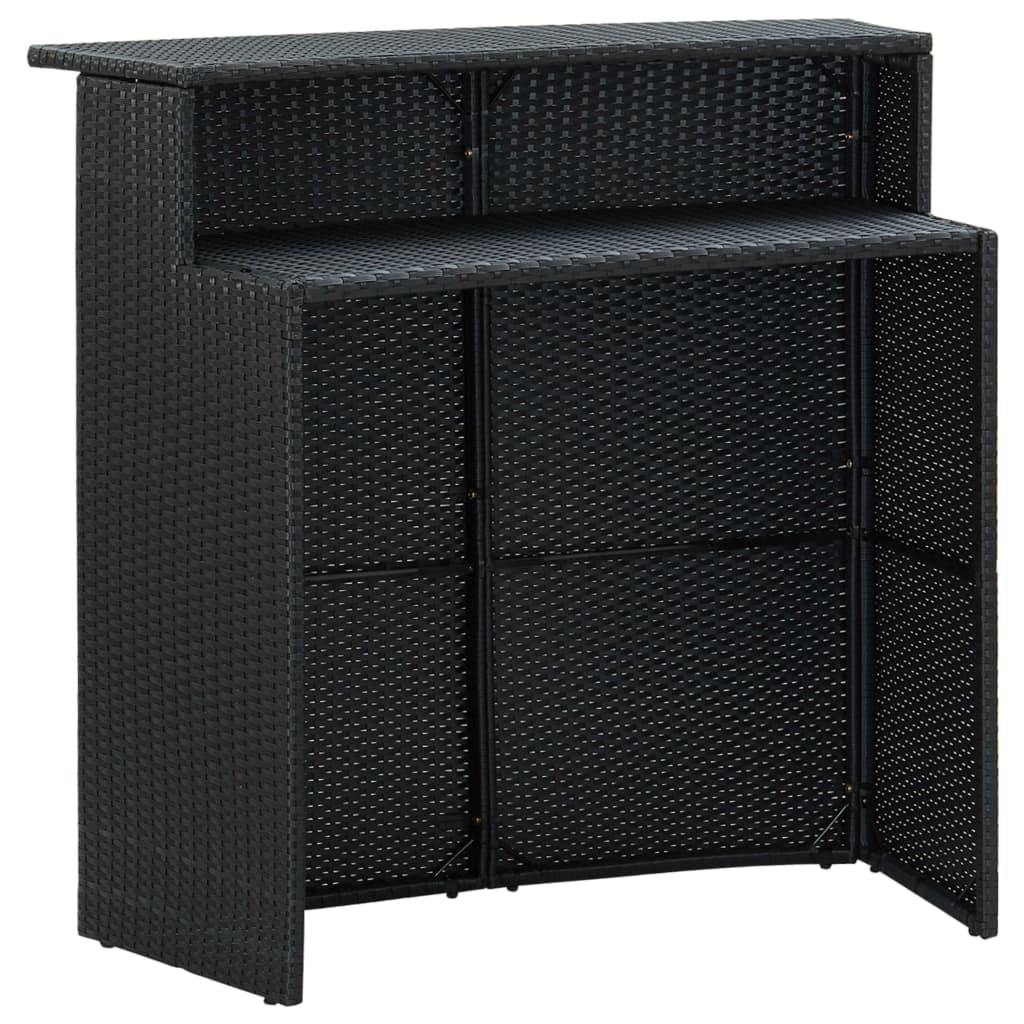vidaXL 3-daļīgs dārza bāra mēbeļu komplekts ar matračiem, melns