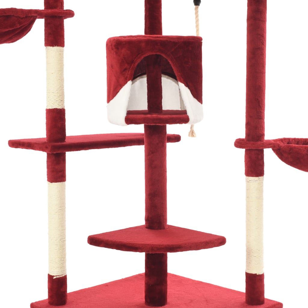 vidaXL kaķu māja, sizala stabi nagu asināšanai, 203 cm, sarkanbalta