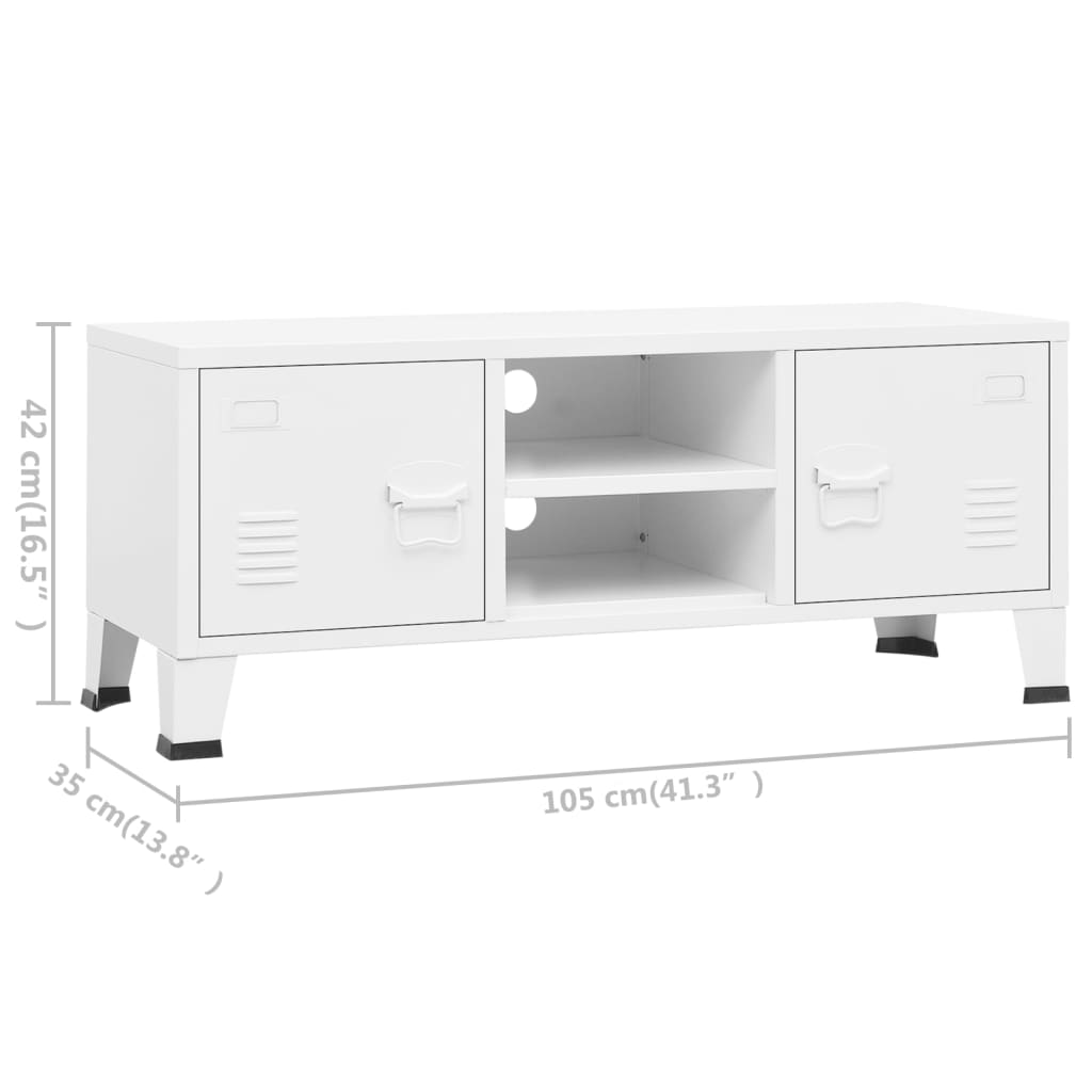 vidaXL TV skapītis, balts, 105x35x42 cm, industriāls dizains, metāls