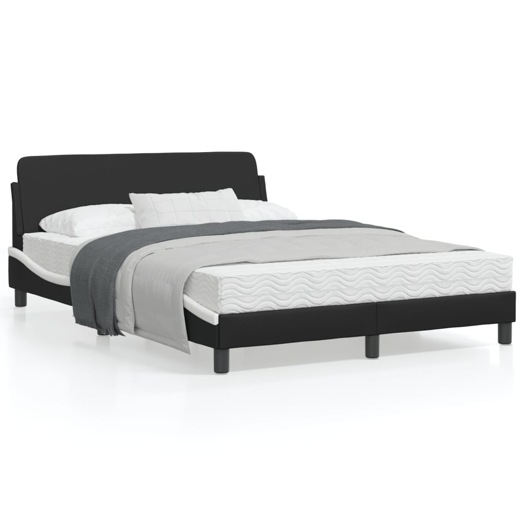 vidaXL gultas rāmis ar galvgali, melns,balts, 140x200 cm, mākslīgā āda