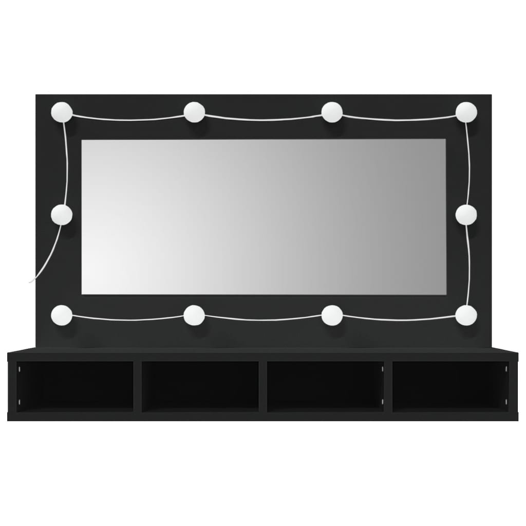 vidaXL spoguļskapītis ar LED, melns, 90x31,5x62 cm