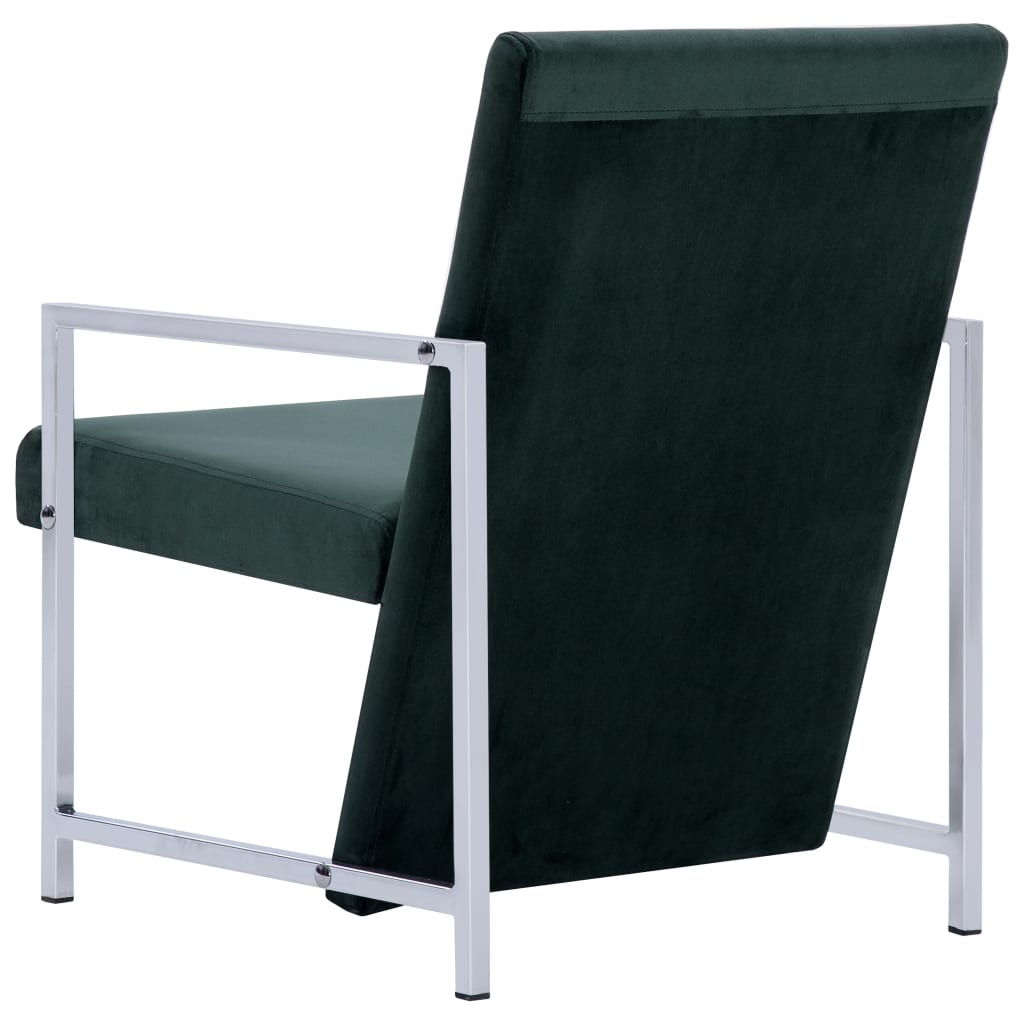 vidaXL atpūtas krēsls ar hromētām kājām, tumši zaļš samts