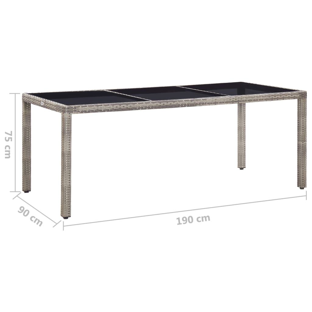 vidaXL dārza galds, pelēks, 190x90x75 cm, PE rotangpalma