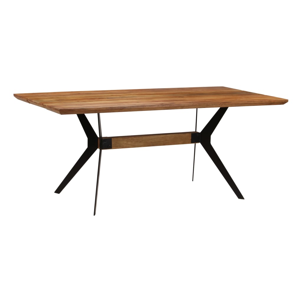 vidaXL virtuves galds, akācijas masīvkoks, tērauds, 180x90x76 cm