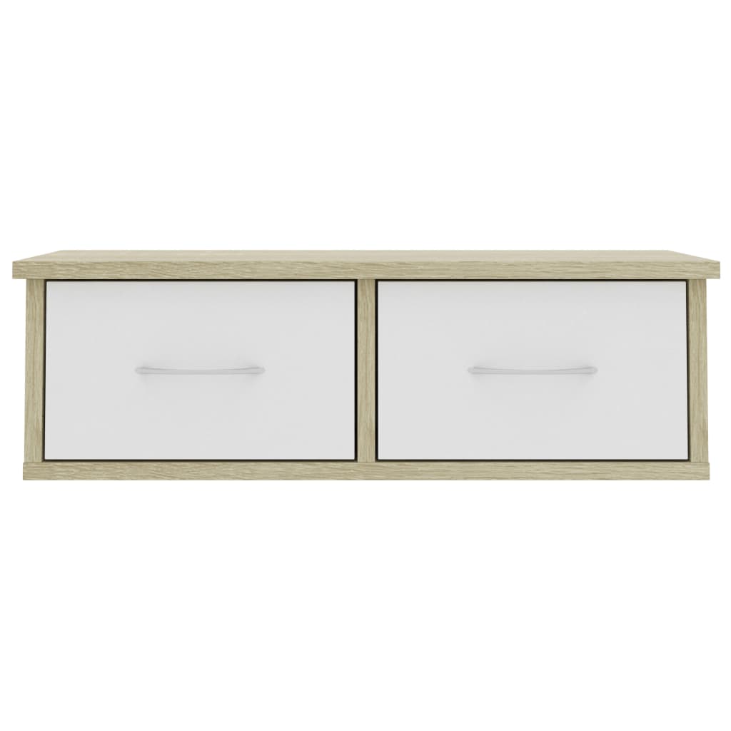 vidaXL sienas atvilktņu plaukts, balta, ozolkoka krāsa, 60x26x18,5 cm