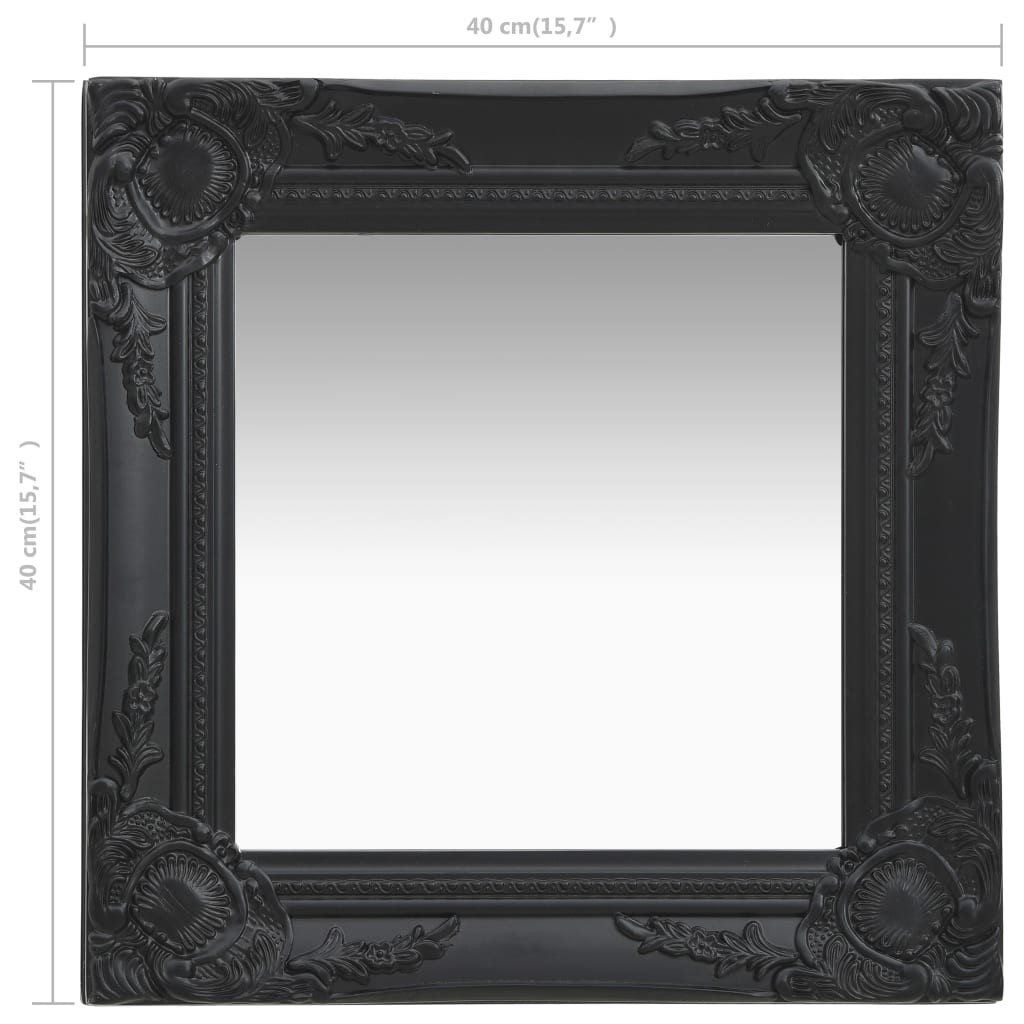 vidaXL baroka stila sienas spogulis, 40x40 cm, melns