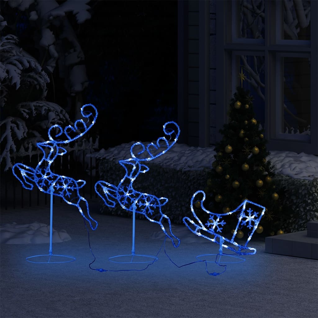 vidaXL Ziemassvētku dekorācija, lidojoši brieži, kamanas, 260x21x87 cm