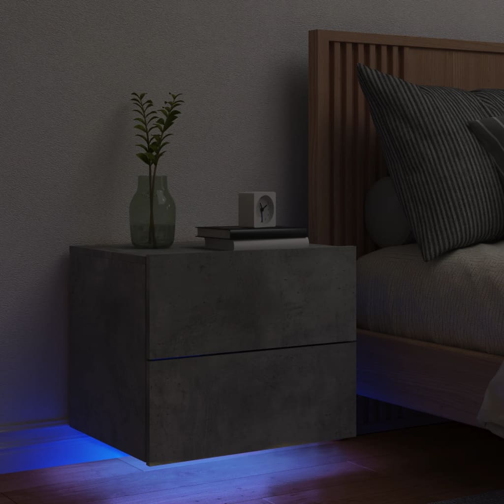 vidaXL sienas naktsskapītis ar LED apgaismojumu, betona pelēks