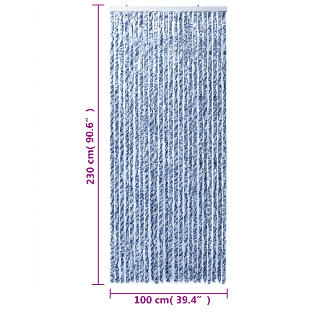 vidaXL kukaiņu aizkars, zils un balts, 100x230 cm, šenils