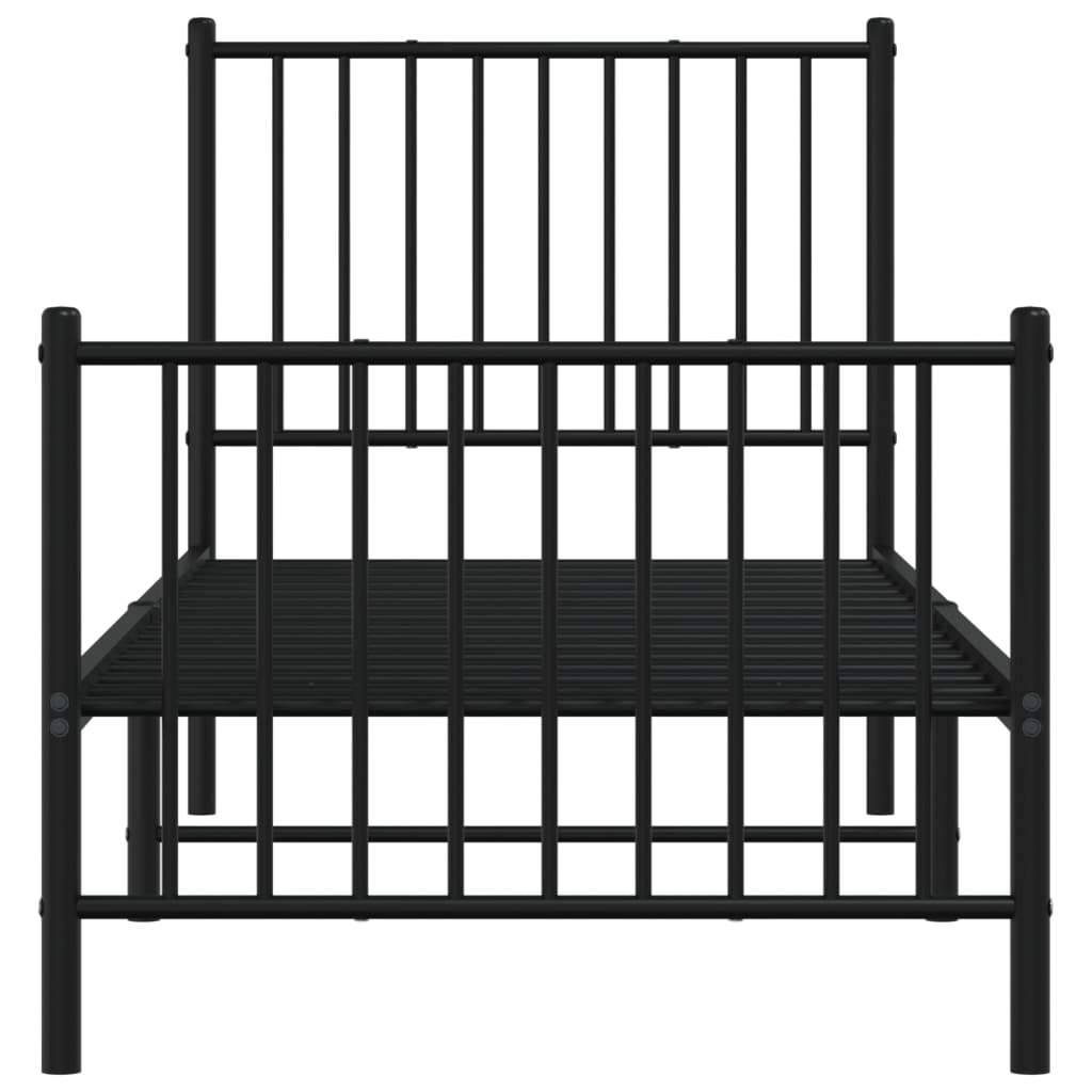 vidaXL gultas rāmis ar galvgali un kājgali, melns metāls, 75x190 cm