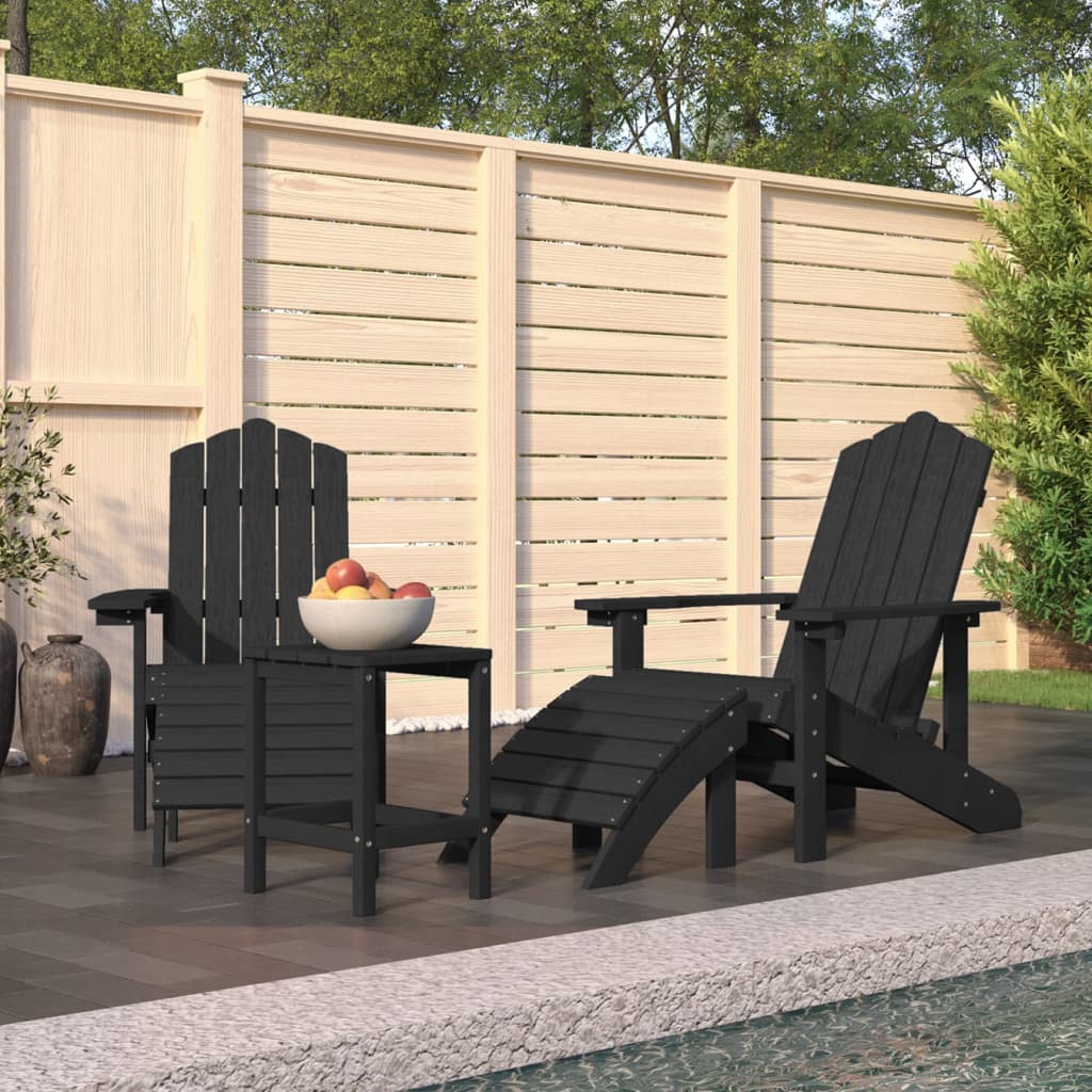 vidaXL dārza krēsli ar galdiņu un kājsoliņu, HDPE, antracītpelēki
