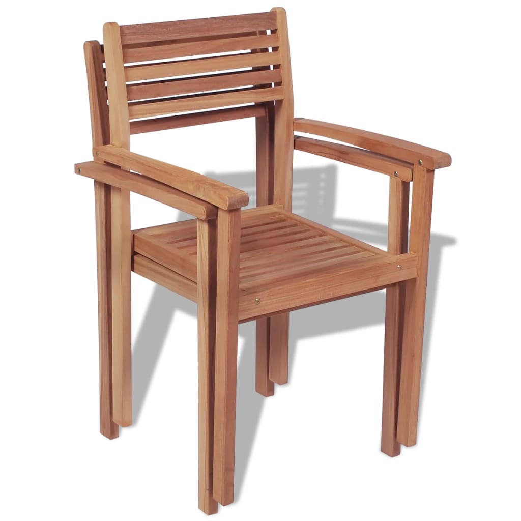 vidaXL dārza krēsli, 2 gab., masīvs tīkkoks, saliekami viens uz otra