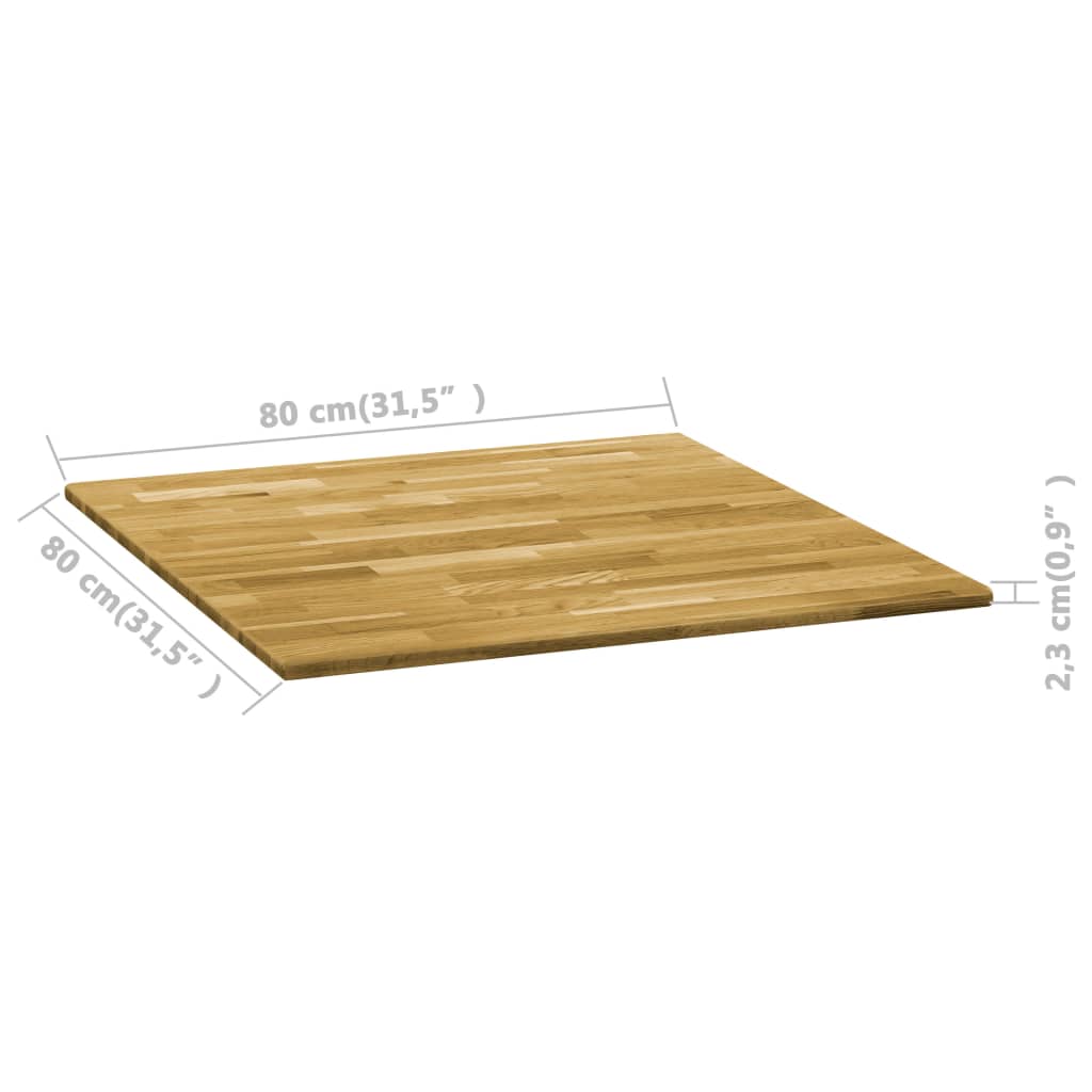 vidaXL galda virsma, 80x80 cm, 23 mm, kvadrāta forma, ozola masīvkoks