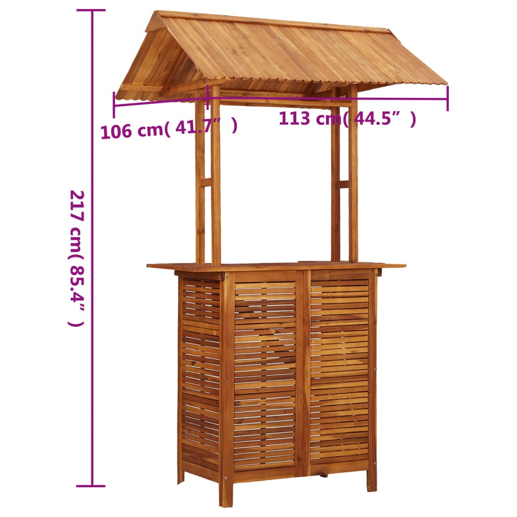 vidaXL dārza bāra galds ar jumtu, 113x106x217 cm, akācijas masīvkoks