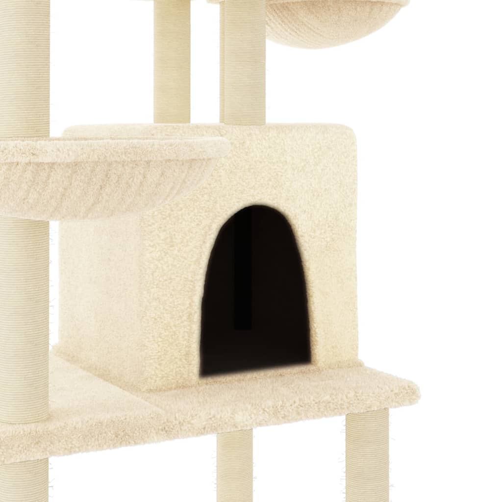 vidaXL kaķu māja ar sizala stabiem nagu asināšanai, 180 cm, krēmkrāsas