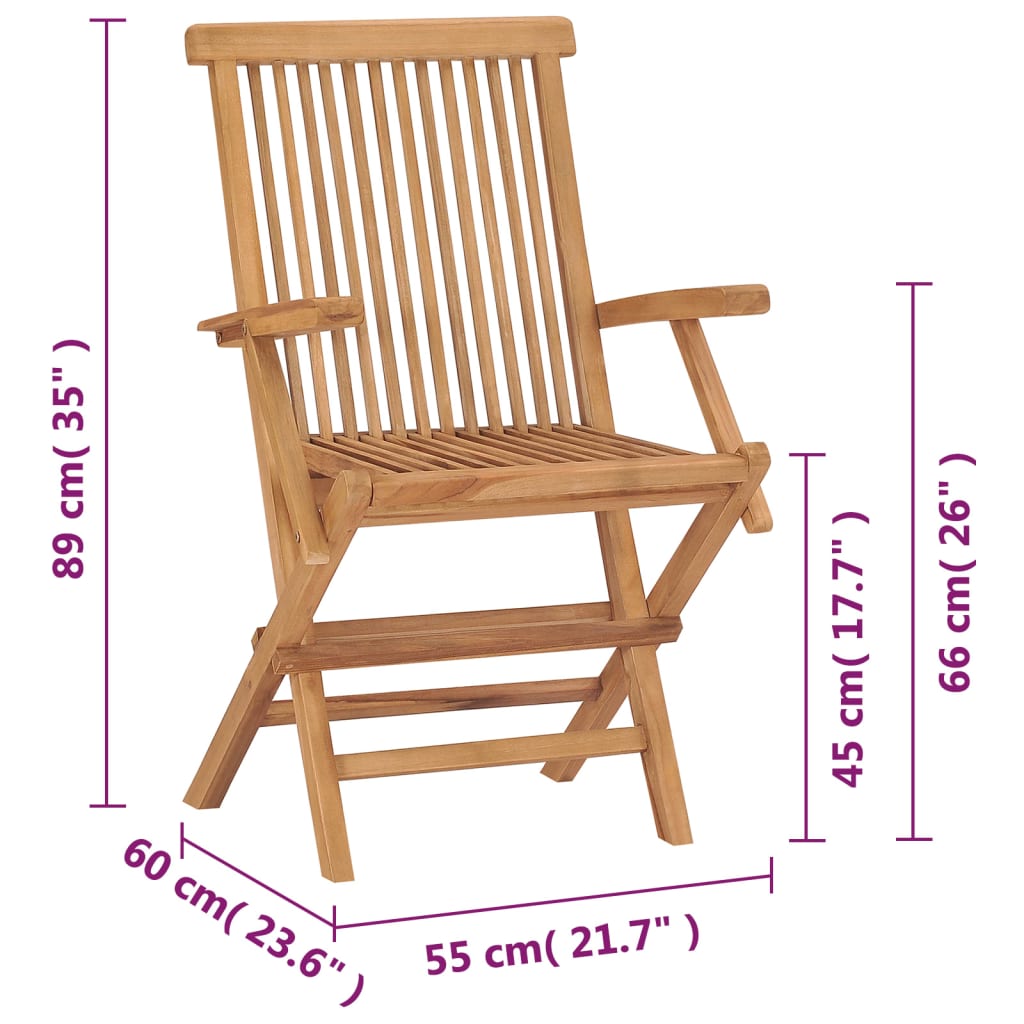 vidaXL saliekami dārza krēsli, 2 gab., masīvs tīkkoks