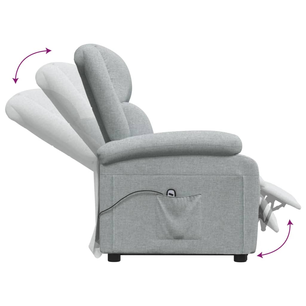 vidaXL atpūtas krēsls, paceļams, gaiši pelēks audums