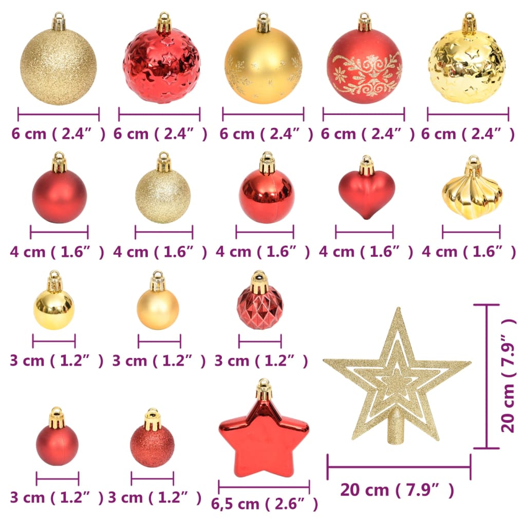 vidaXL Ziemassvētku eglīšu rotājumi, 70 gab., zeltaini un sarkani