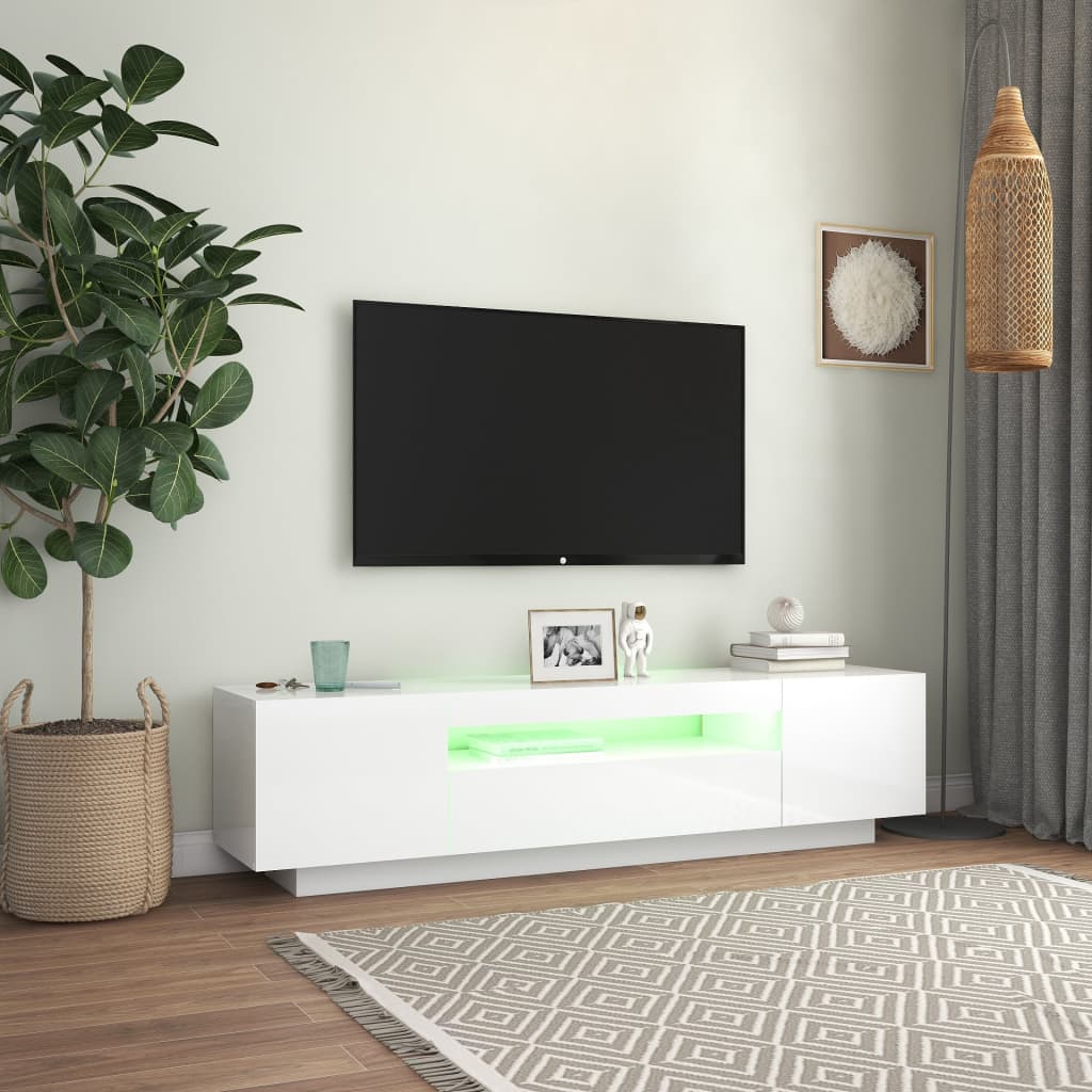 vidaXL TV skapītis ar LED lampiņām, 160x35x40 cm, spīdīgi balts