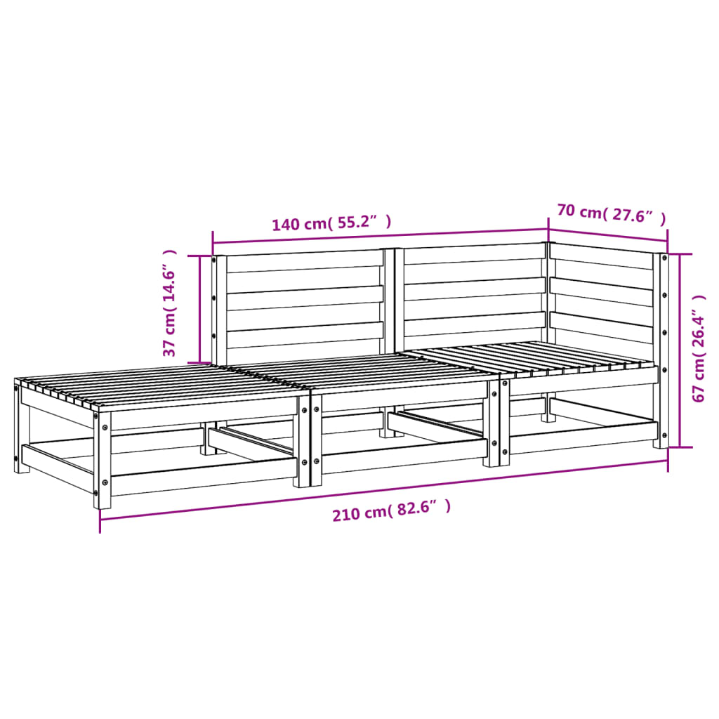 vidaXL 2-vietīgs dārza dīvāns, kājsoliņš, priedes masīvkoks