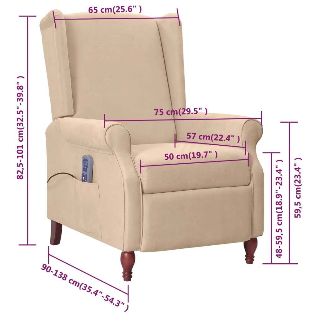 vidaXL masāžas krēsls, atgāžams, pelēkbrūns mikrošķiedras audums