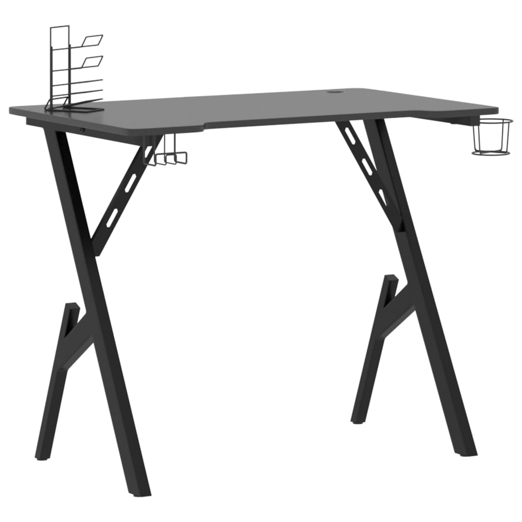 vidaXL datorspēļu galds, Y-formas kājas, melns, 90x60x75 cm