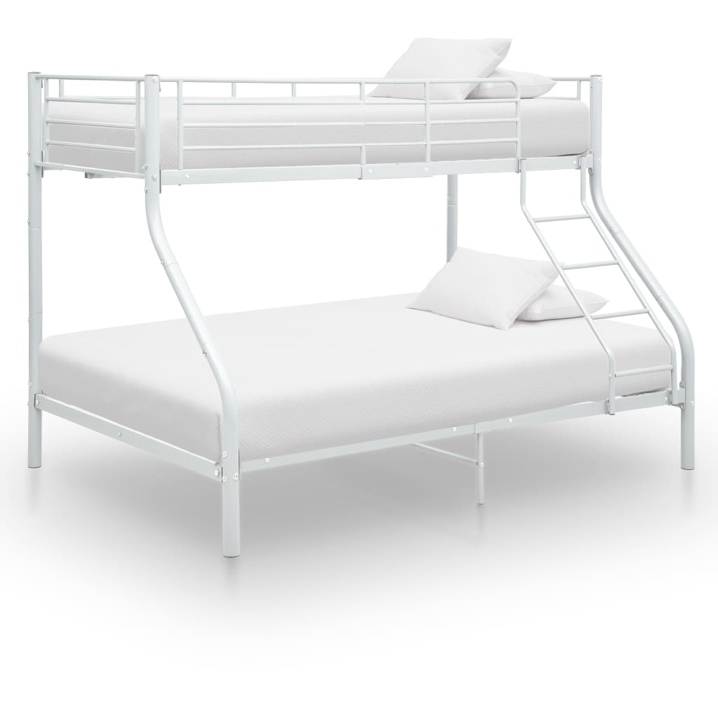 vidaXL divstāvu gultas rāmis, balts metāls, 140x200/90x200 cm