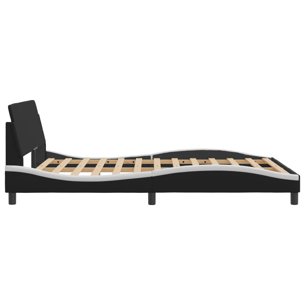vidaXL gultas rāmis ar galvgali, melns,balts, 140x200 cm, mākslīgā āda