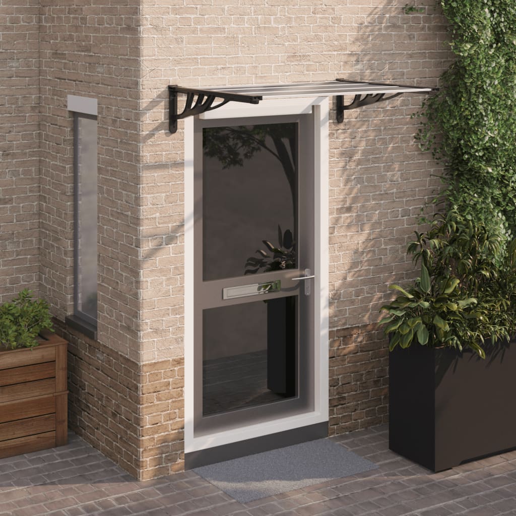 vidaXL durvju jumtiņš, melns, caurspīdīgs, 122x90 cm, polikarbonāts