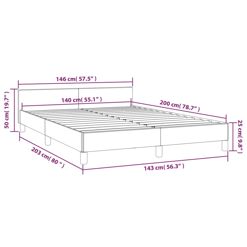 vidaXL gultas rāmis ar galvgali, melns, 140x200 cm, audums