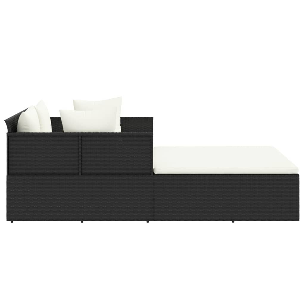 vidaXL sauļošanās gulta, 182x118x63 cm, PE rotangpalma, melna