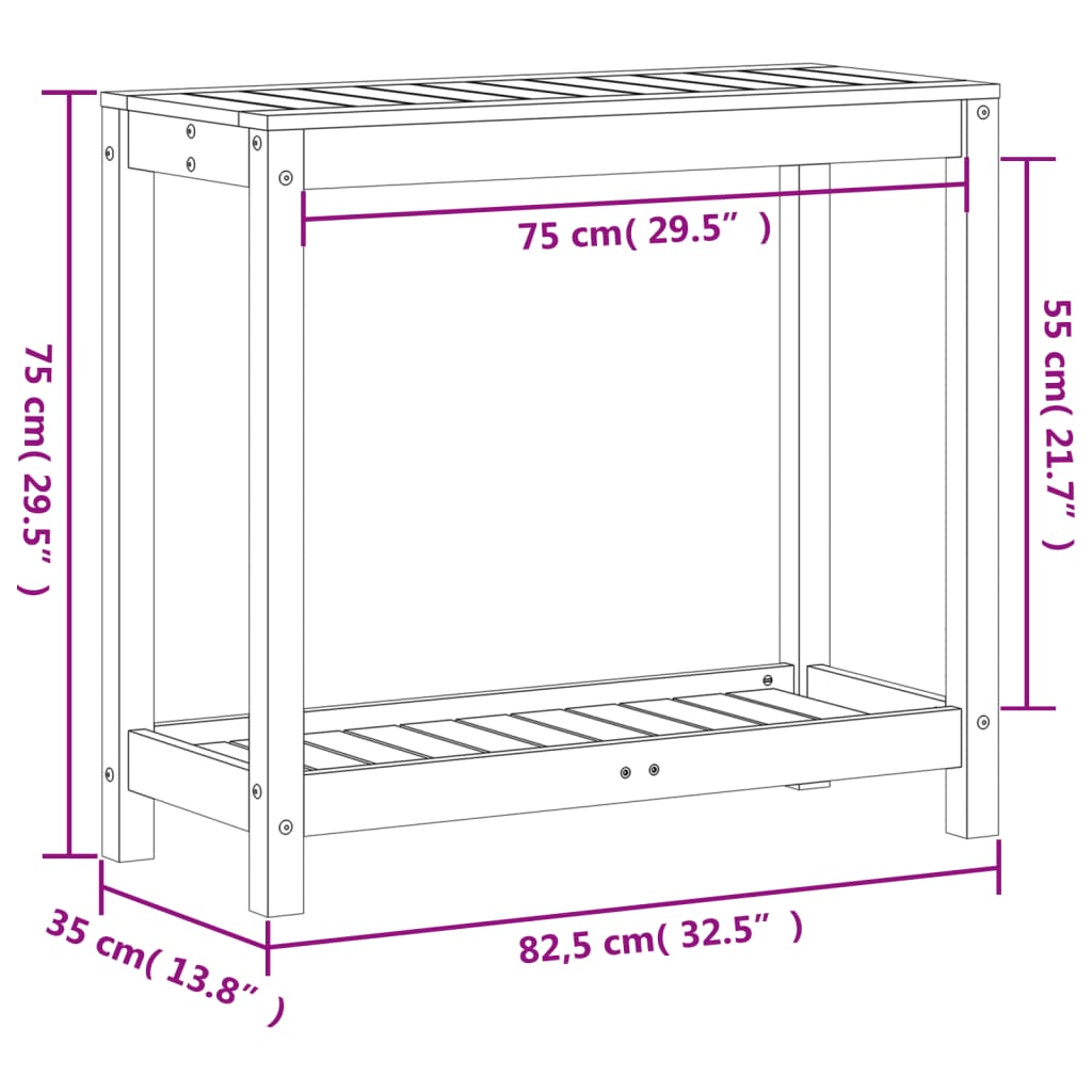 vidaXL stādīšanas galds ar plauktu, 82,5x35x75 cm, egles masīvkoks