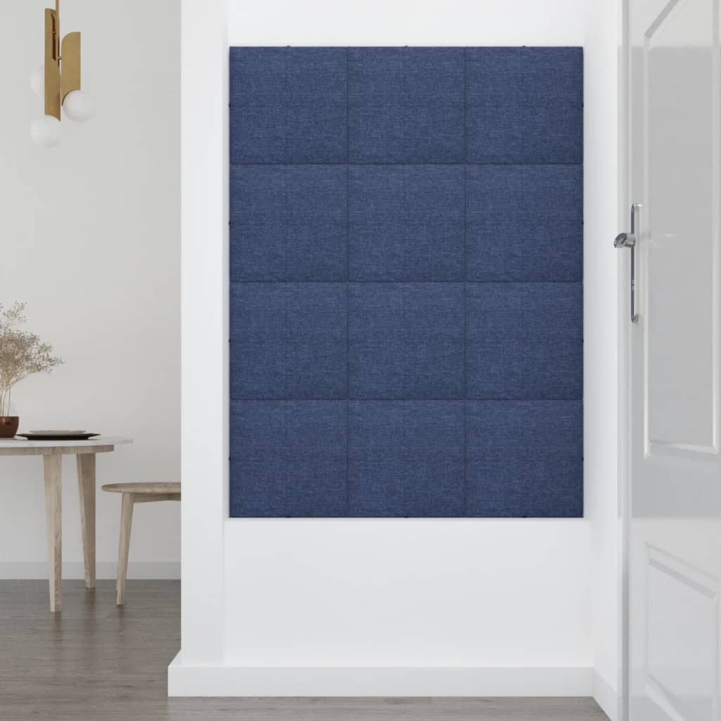 vidaXL sienas paneļi, 12 gab., zili, 30x30 cm, audums, 1,08 m²