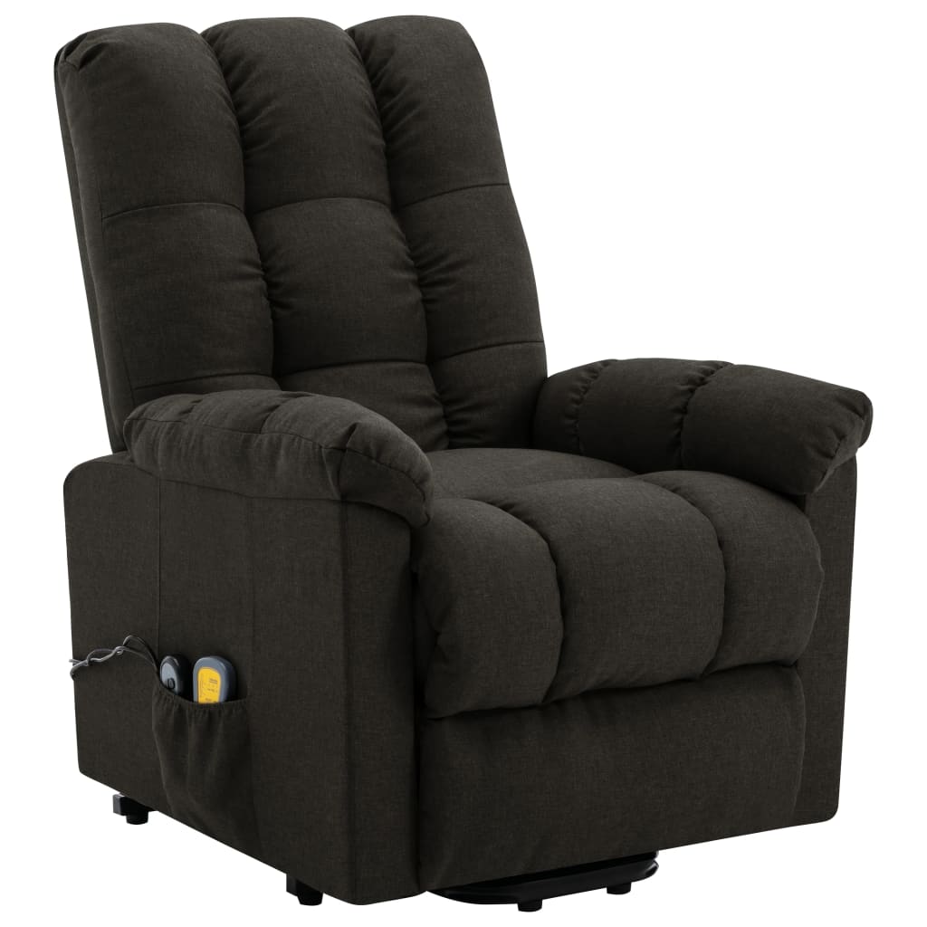 vidaXL masāžas krēsls, paceļams, tumši brūns audums
