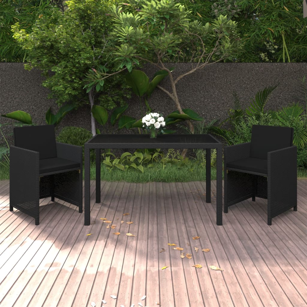 vidaXL 3-daļīgs dārza mēbeļu komplekts, PE rotangpalma, melns