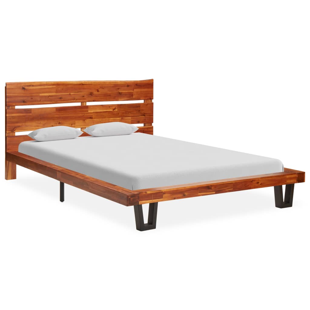 vidaXL gultas rāmis, dabīgas formas malas, akācijas masīvkoks, 120 cm