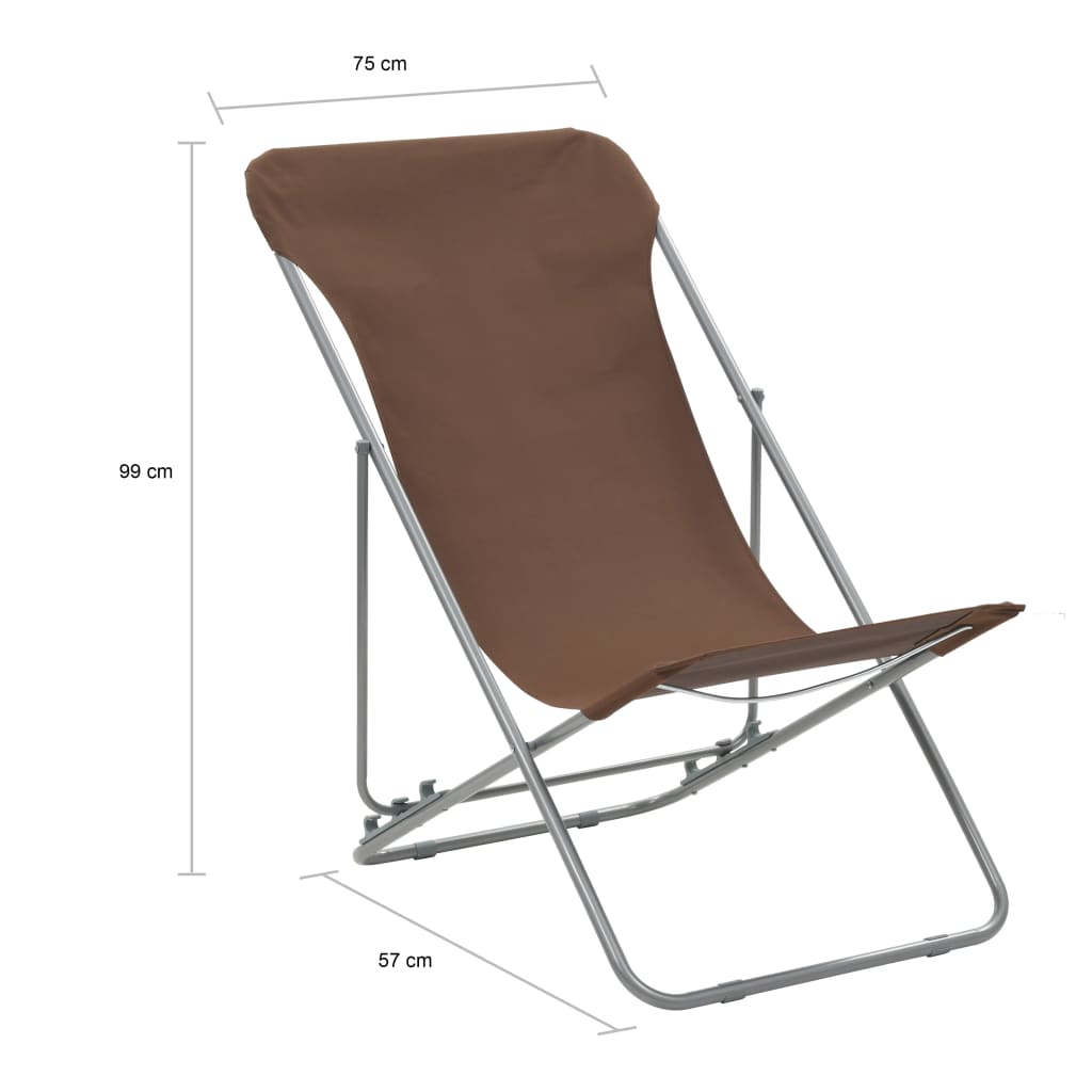 vidaXL saliekami pludmales krēsli, 2 gab., tērauds, audums, brūni