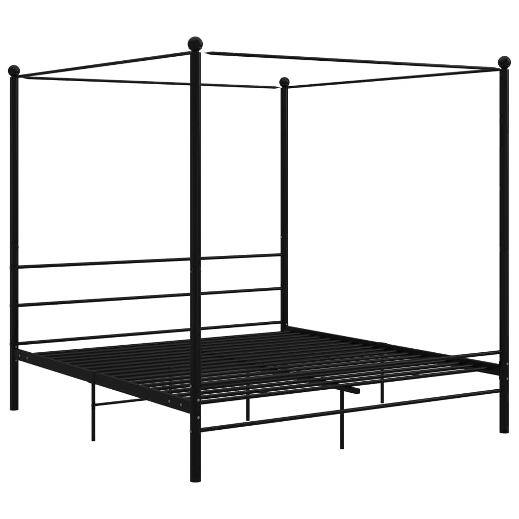 vidaXL gultas rāmis ar nojumi, melns, metāls, 200x200 cm